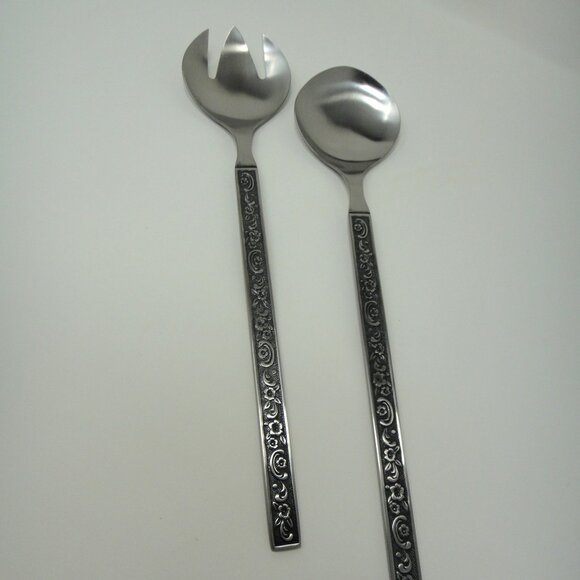 Oneida Custom Mediterranea Stainless Salad Serving Set Spoon Fork  MCM Box - Picture 2 of 11